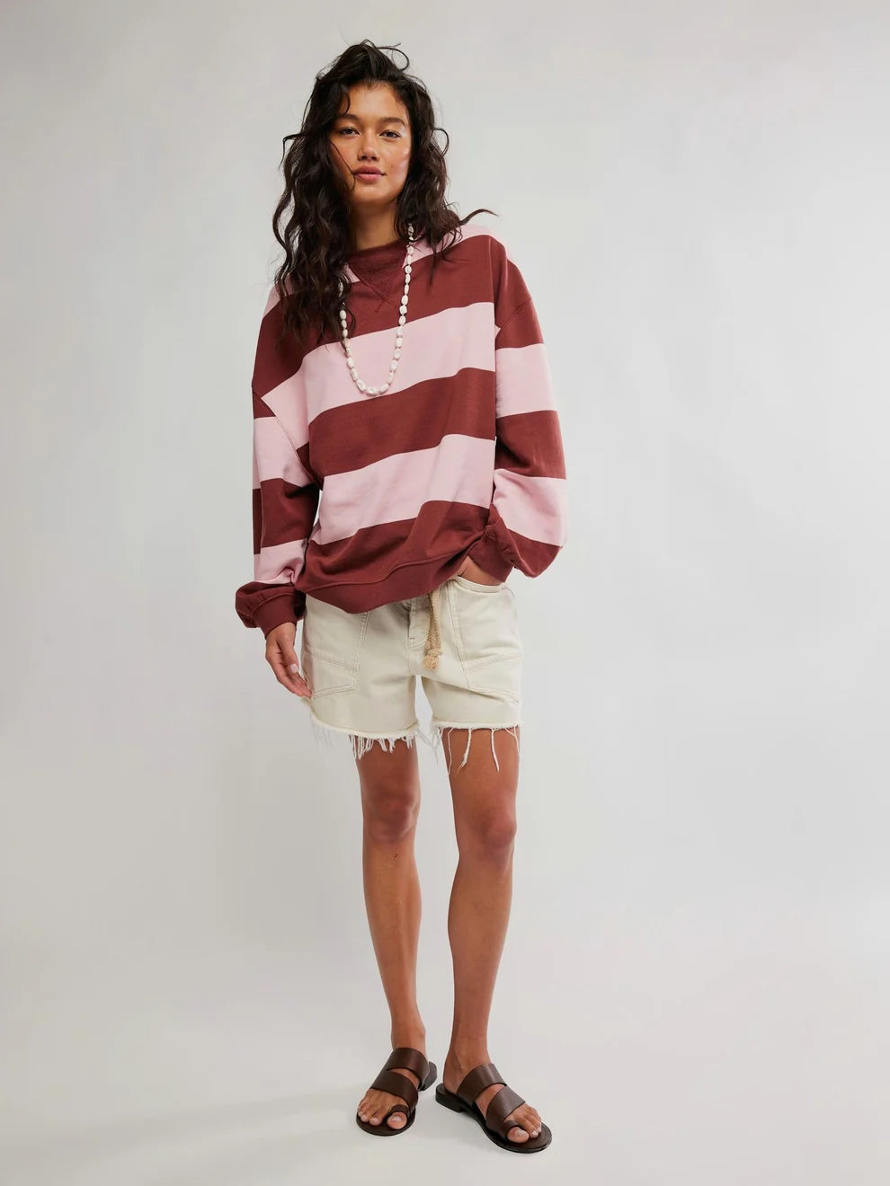 Free People Classic Striped Oversized Crewneck
