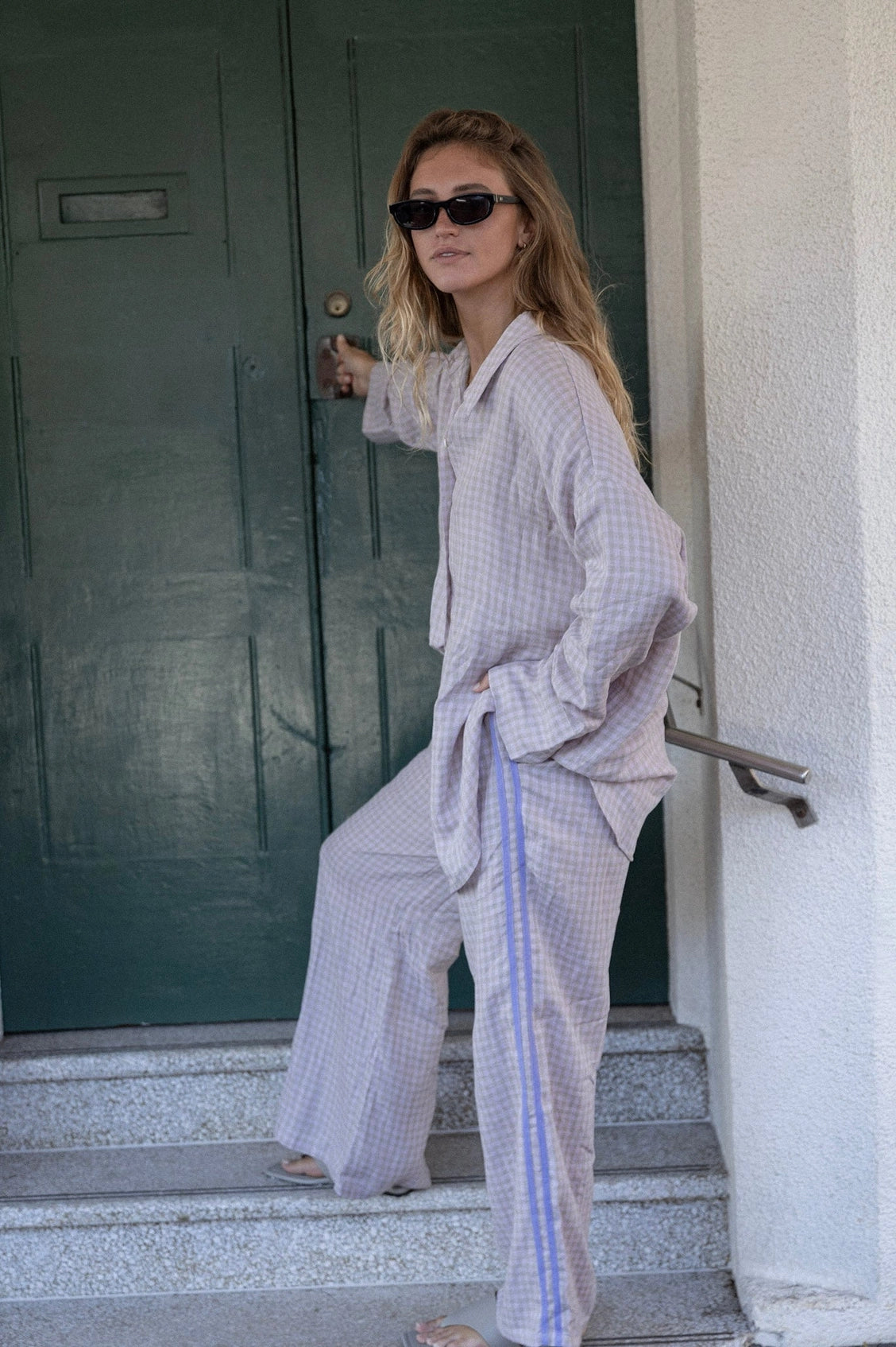 Locolinen Stripe pant | Lilac Check